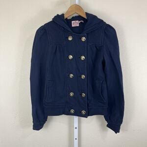 Juicy Couture Nautical Hooded Jacket S Small Navy Blue Fisherman Preppy USA